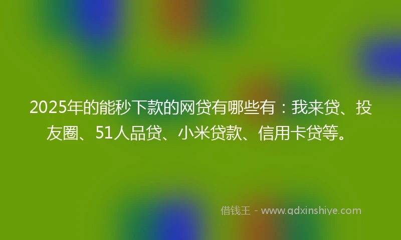 2025年的能秒下款的网贷有哪些有：我来贷、投友圈、51人品贷、小米贷款、信用卡贷等。