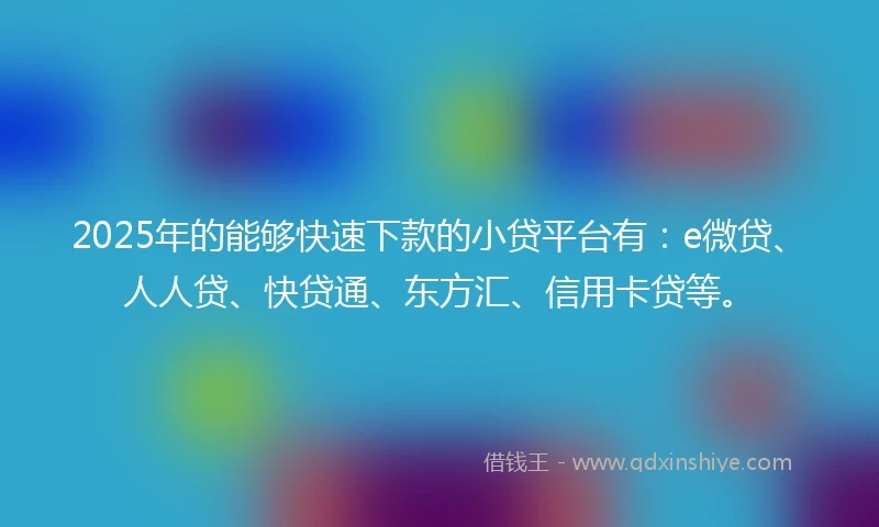 2025年的能够快速下款的小贷平台有：e微贷、人人贷、快贷通、东方汇、信用卡贷等。
