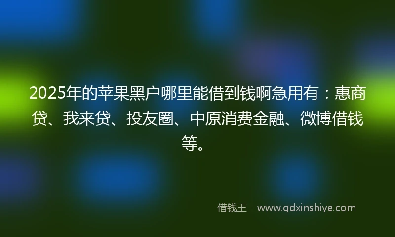 2025年的苹果黑户哪里能借到钱啊急用有：惠商贷、我来贷、投友圈、中原消费金融、微博借钱等。