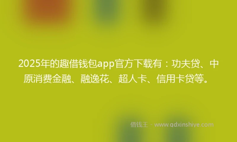 2025年的趣借钱包app官方下载有:功夫贷、中原消费金融、融逸花、超人卡、信用卡贷等。