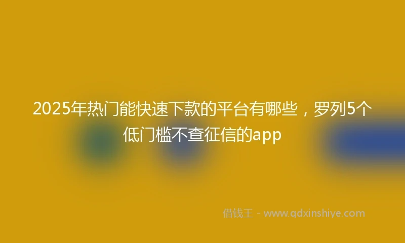 2025年热门能快速下款的平台有哪些，罗列5个低门槛不查征信的app