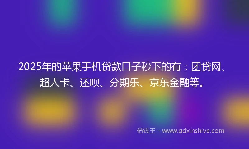 2025年的苹果手机贷款口子秒下的有：团贷网、超人卡、还呗、分期乐、京东金融等。