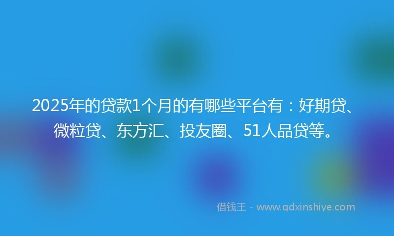 2025年的贷款1个月的有哪些平台有：好期贷、微粒贷、东方汇、投友圈、51人品贷等。