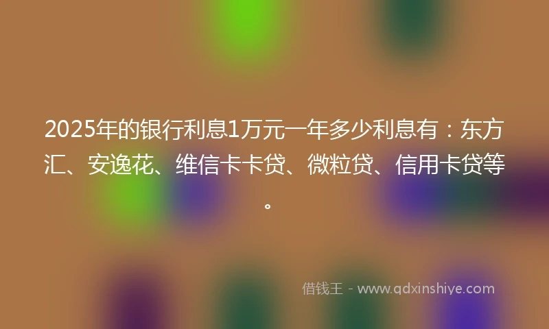 2025年的银行利息1万元一年多少利息有：东方汇、安逸花、维信卡卡贷、微粒贷、信用卡贷等。