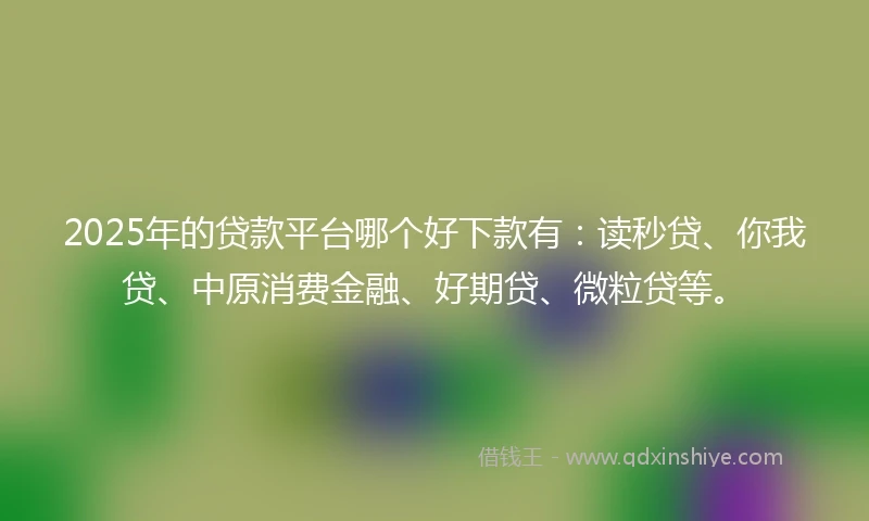 2025年的贷款平台哪个好下款有：读秒贷、你我贷、中原消费金融、好期贷、微粒贷等。