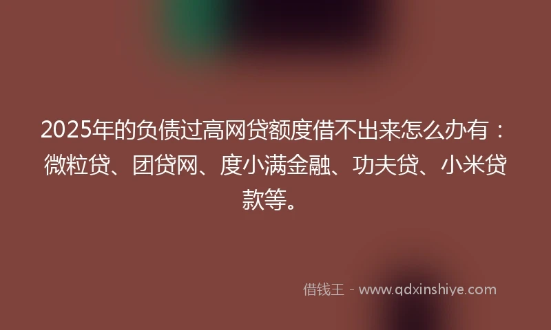 2025年的负债过高网贷额度借不出来怎么办有：微粒贷、团贷网、度小满金融、功夫贷、小米贷款等。