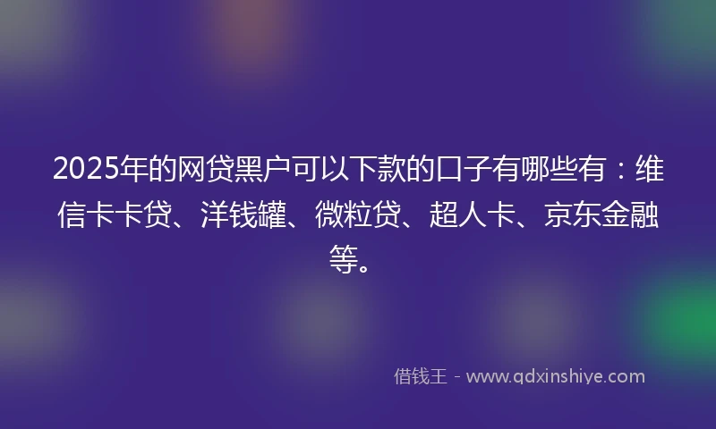 2025年的网贷黑户可以下款的口子有哪些有：维信卡卡贷、洋钱罐、微粒贷、超人卡、京东金融等。