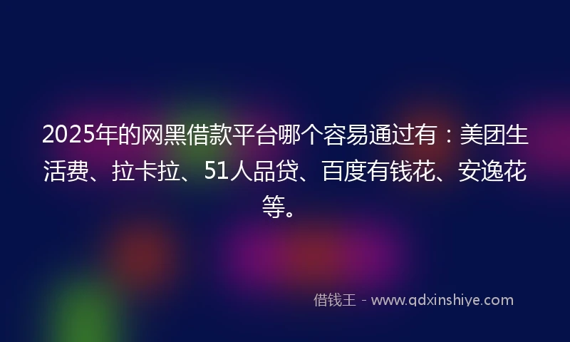 2025年的网黑借款平台哪个容易通过有：美团生活费、拉卡拉、51人品贷、百度有钱花、安逸花等。