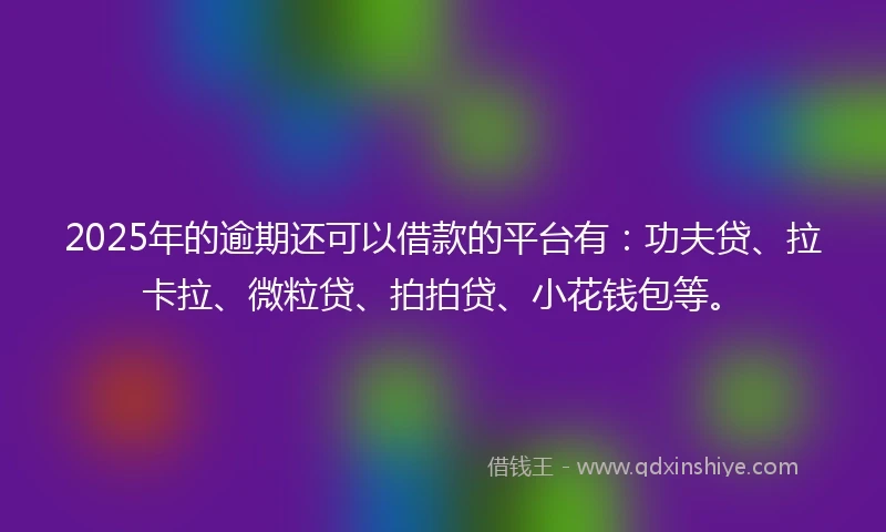 2025年的逾期还可以借款的平台有：功夫贷、拉卡拉、微粒贷、拍拍贷、小花钱包等。
