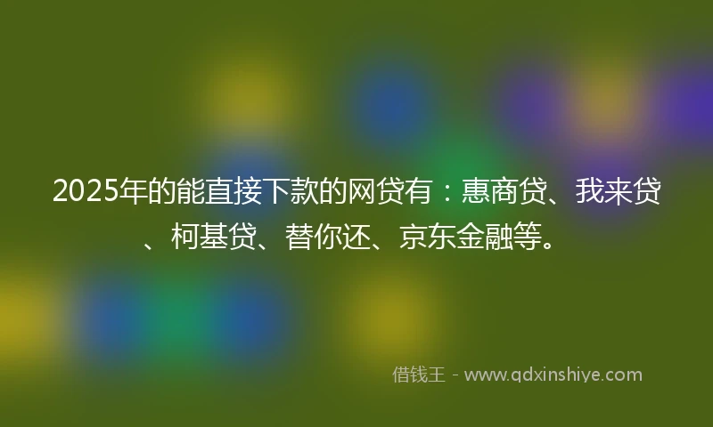 2025年的能直接下款的网贷有：惠商贷、我来贷、柯基贷、替你还、京东金融等。