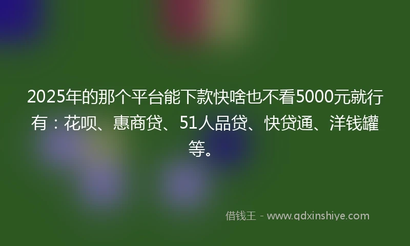 2025年的那个平台能下款快啥也不看5000元就行有：花呗、惠商贷、51人品贷、快贷通、洋钱罐等。