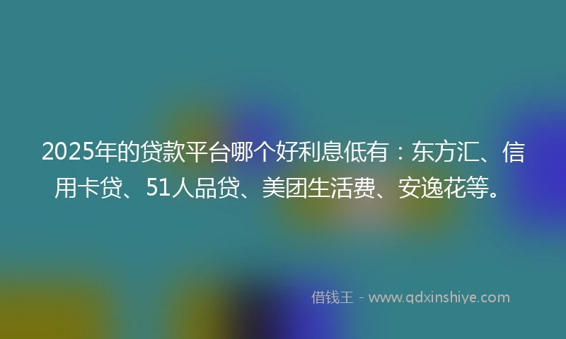 2025年的贷款平台哪个好利息低有：东方汇、信用卡贷、51人品贷、美团生活费、安逸花等。