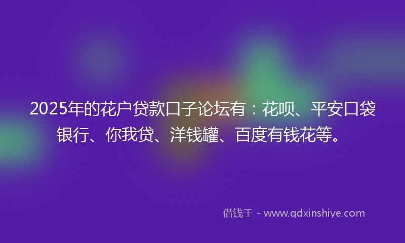 2025年的花户贷款口子论坛有：花呗、平安口袋银行、你我贷、洋钱罐、百度有钱花等。