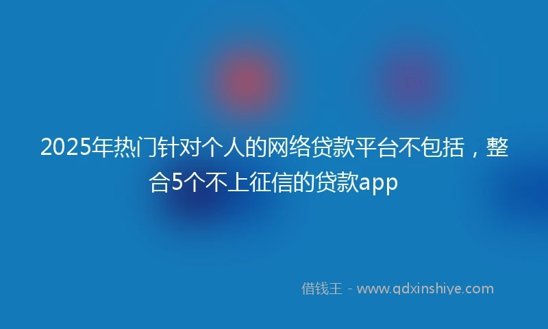 2025年热门针对个人的网络贷款平台不包括，整合5个不上征信的贷款app