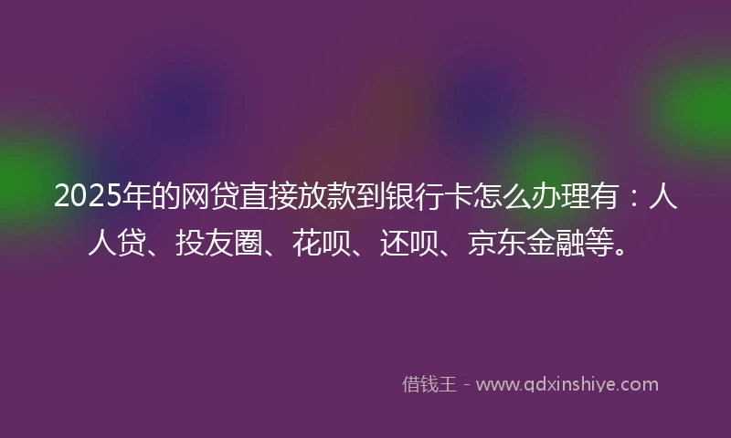 2025年的网贷直接放款到银行卡怎么办理有：人人贷、投友圈、花呗、还呗、京东金融等。