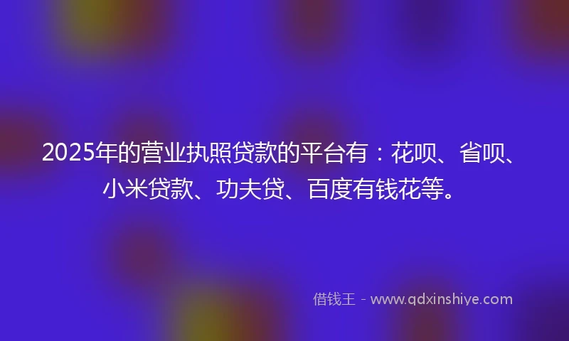 2025年的营业执照贷款的平台有：花呗、省呗、小米贷款、功夫贷、百度有钱花等。