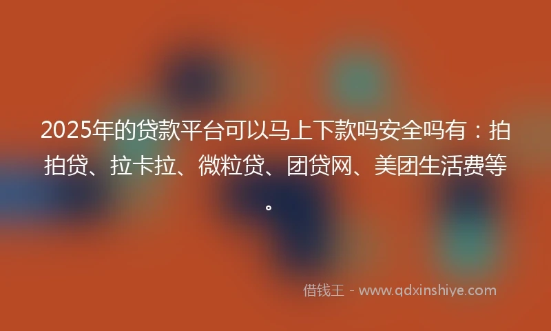 2025年的贷款平台可以马上下款吗安全吗有：拍拍贷、拉卡拉、微粒贷、团贷网、美团生活费等。