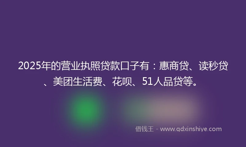 2025年的营业执照贷款口子有：惠商贷、读秒贷、美团生活费、花呗、51人品贷等。
