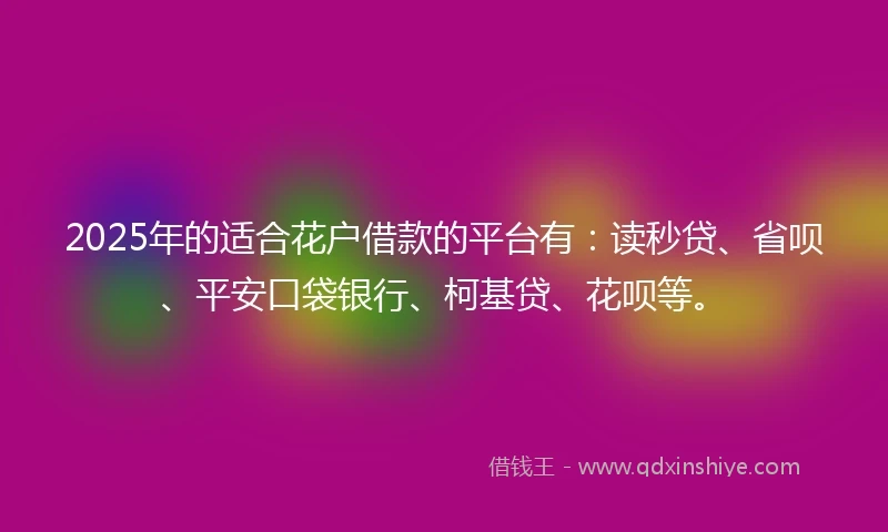 2025年的适合花户借款的平台有：读秒贷、省呗、平安口袋银行、柯基贷、花呗等。