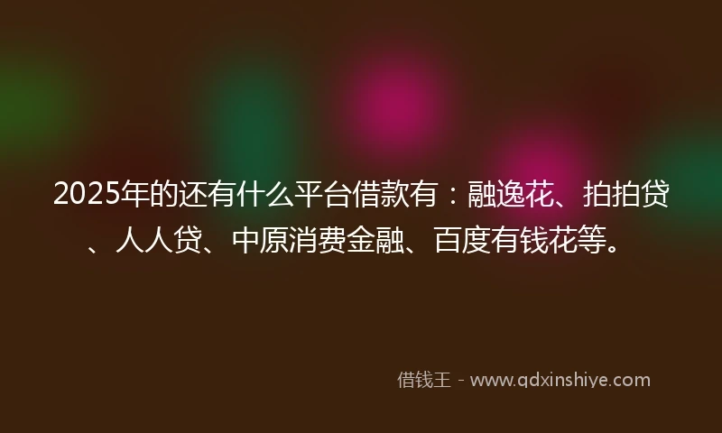 2025年的还有什么平台借款有：融逸花、拍拍贷、人人贷、中原消费金融、百度有钱花等。