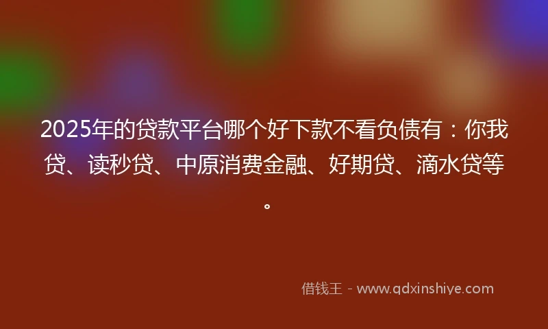 2025年的贷款平台哪个好下款不看负债有：你我贷、读秒贷、中原消费金融、好期贷、滴水贷等。