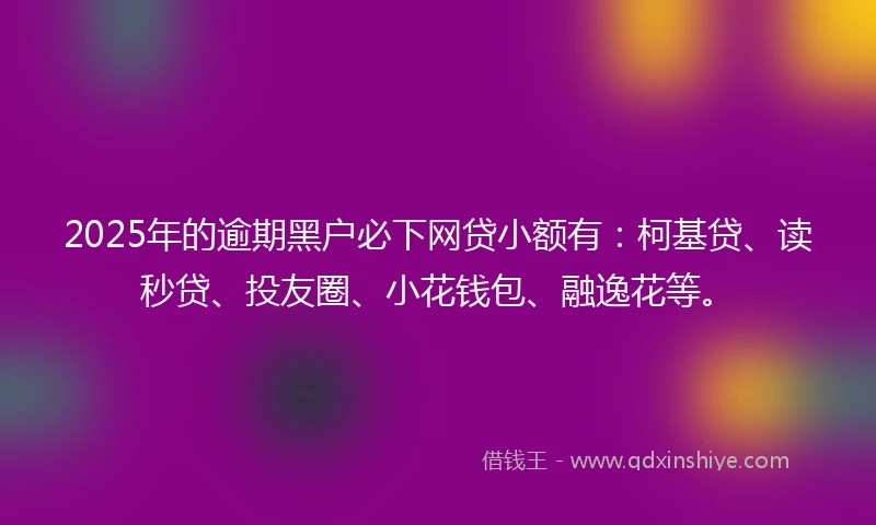 2025年的逾期黑户必下网贷小额有：柯基贷、读秒贷、投友圈、小花钱包、融逸花等。