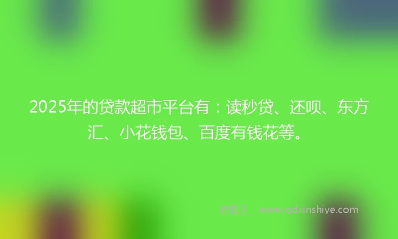 2025年的贷款超市平台有：读秒贷、还呗、东方汇、小花钱包、百度有钱花等。