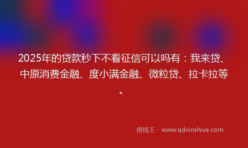 2025年的贷款秒下不看征信可以吗有：我来贷、中原消费金融、度小满金融、微粒贷、拉卡拉等。