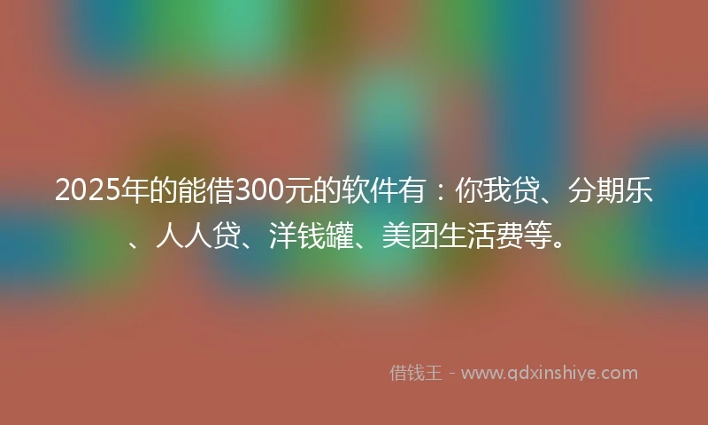 2025年的能借300元的软件有：你我贷、分期乐、人人贷、洋钱罐、美团生活费等。