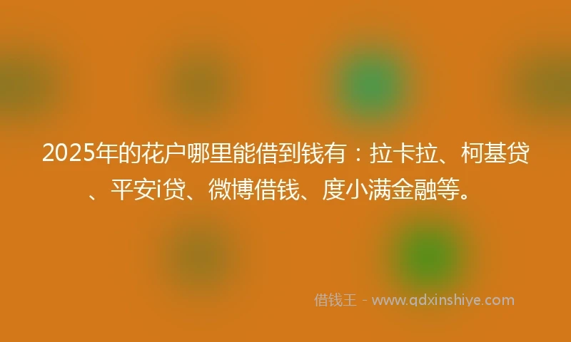 2025年的花户哪里能借到钱有：拉卡拉、柯基贷、平安i贷、微博借钱、度小满金融等。