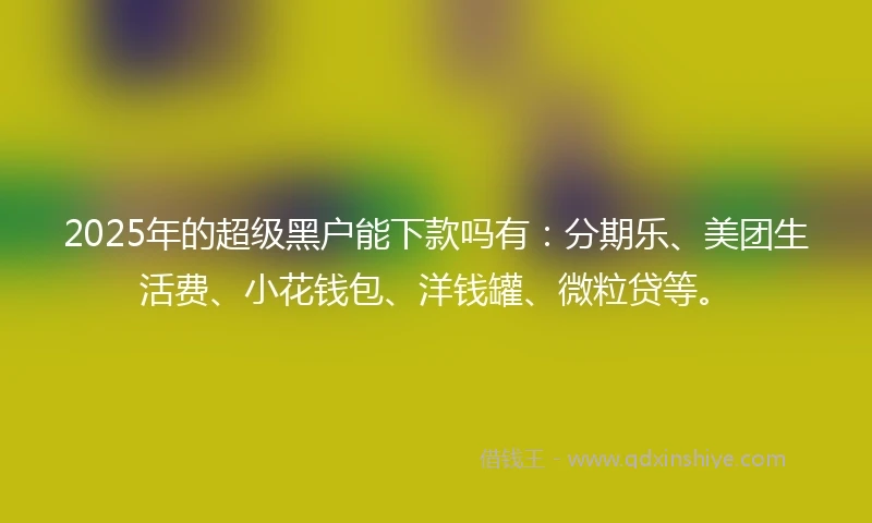 2025年的超级黑户能下款吗有：分期乐、美团生活费、小花钱包、洋钱罐、微粒贷等。