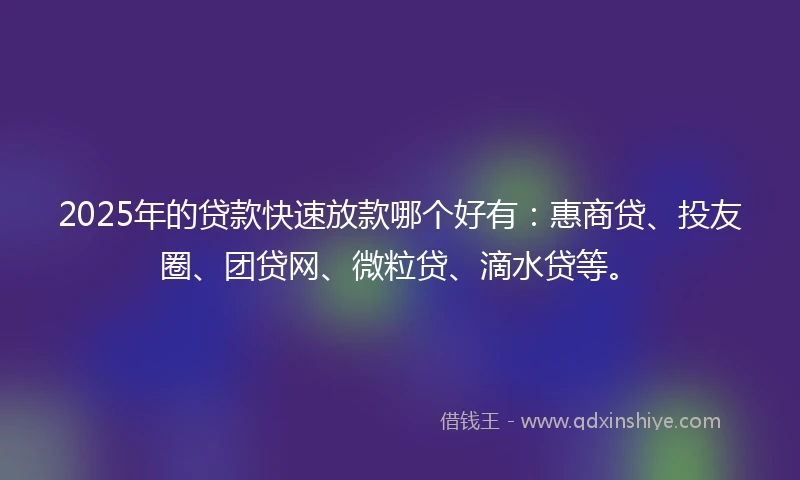 2025年的贷款快速放款哪个好有：惠商贷、投友圈、团贷网、微粒贷、滴水贷等。