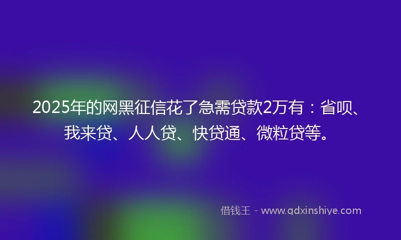2025年的网黑征信花了急需贷款2万有：省呗、我来贷、人人贷、快贷通、微粒贷等。
