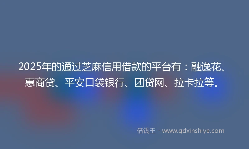 2025年的通过芝麻信用借款的平台有：融逸花、惠商贷、平安口袋银行、团贷网、拉卡拉等。
