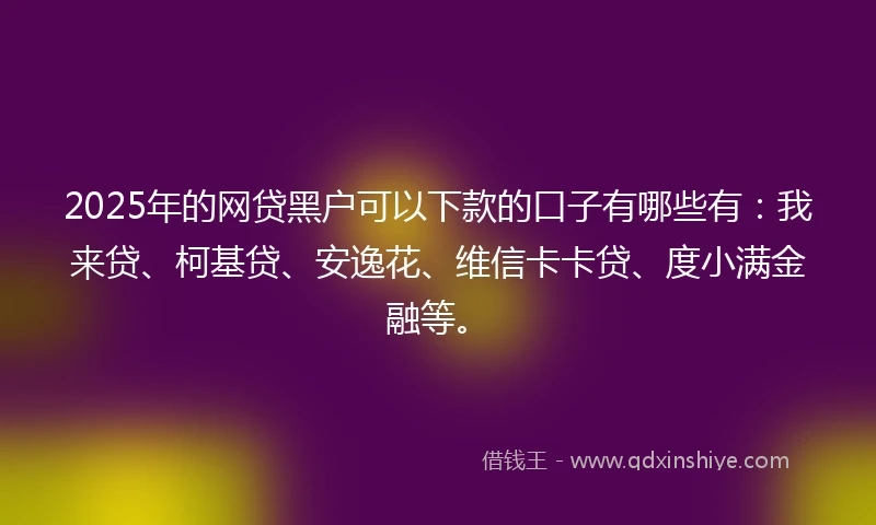 2025年的网贷黑户可以下款的口子有哪些有：我来贷、柯基贷、安逸花、维信卡卡贷、度小满金融等。