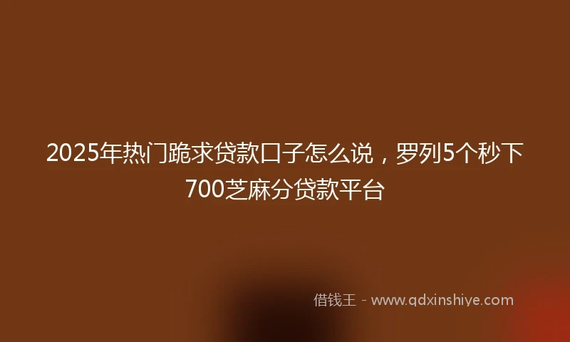 2025年热门跪求贷款口子怎么说，罗列5个秒下700芝麻分贷款平台