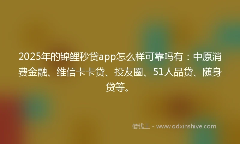 2025年的锦鲤秒贷app怎么样可靠吗有：中原消费金融、维信卡卡贷、投友圈、51人品贷、随身贷等。