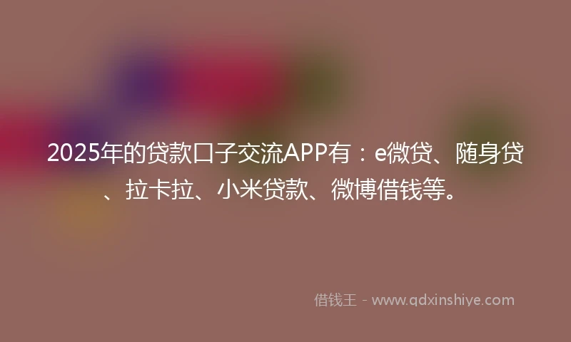 2025年的贷款口子交流APP有：e微贷、随身贷、拉卡拉、小米贷款、微博借钱等。