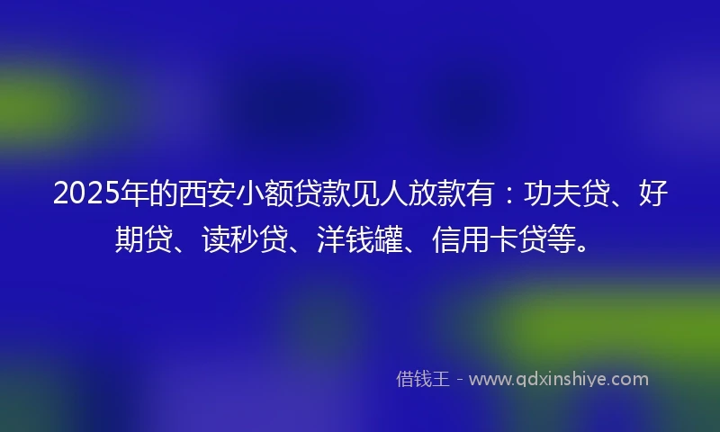 2025年的西安小额贷款见人放款有：功夫贷、好期贷、读秒贷、洋钱罐、信用卡贷等。