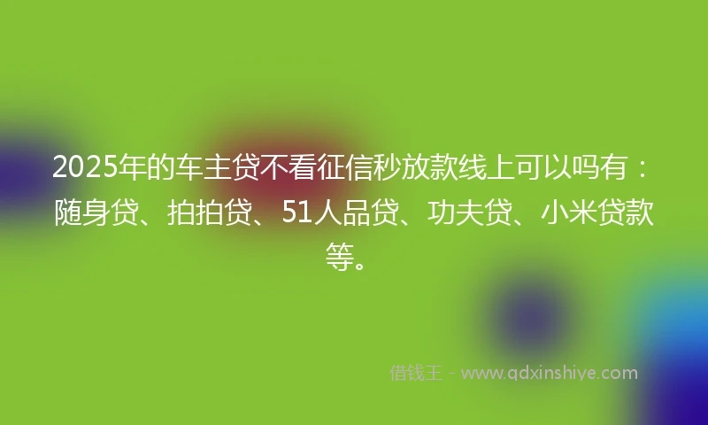 2025年的车主贷不看征信秒放款线上可以吗有：随身贷、拍拍贷、51人品贷、功夫贷、小米贷款等。