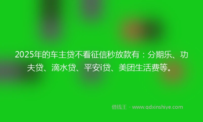 2025年的车主贷不看征信秒放款有:分期乐、功夫贷、滴水贷、平安i贷、美团生活费等。