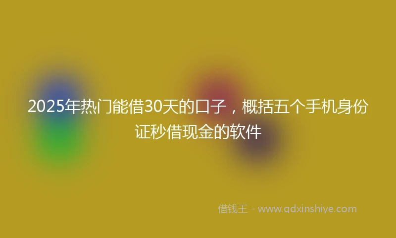 2025年热门能借30天的口子，概括五个手机身份证秒借现金的软件