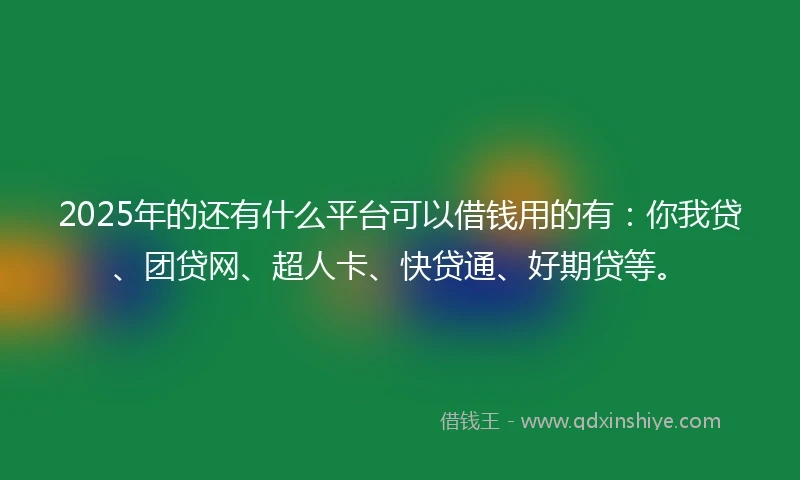 2025年的还有什么平台可以借钱用的有：你我贷、团贷网、超人卡、快贷通、好期贷等。