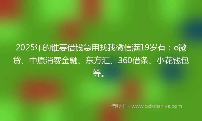 2025年的谁要借钱急用找我微信满19岁有：e微贷、中原消费金融、东方汇、360借条、小花钱包等。