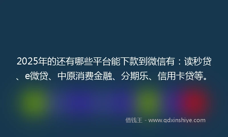 2025年的还有哪些平台能下款到微信有：读秒贷、e微贷、中原消费金融、分期乐、信用卡贷等。