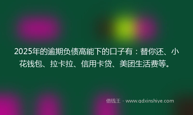 2025年的逾期负债高能下的口子有：替你还、小花钱包、拉卡拉、信用卡贷、美团生活费等。