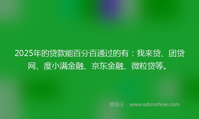 2025年的贷款能百分百通过的有：我来贷、团贷网、度小满金融、京东金融、微粒贷等。