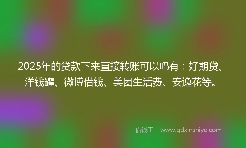 2025年的贷款下来直接转账可以吗有：好期贷、洋钱罐、微博借钱、美团生活费、安逸花等。