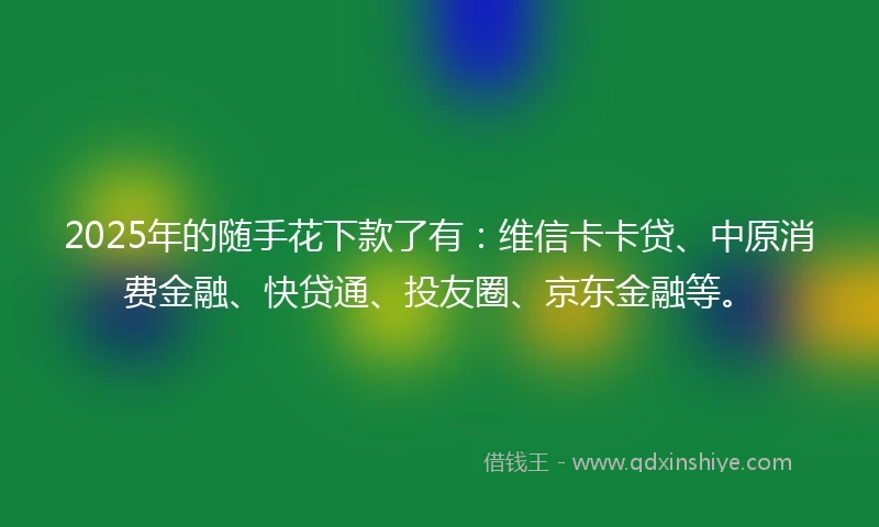 2025年的随手花下款了有：维信卡卡贷、中原消费金融、快贷通、投友圈、京东金融等。
