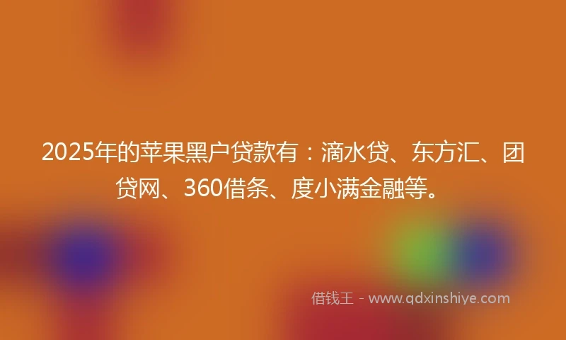 2025年的苹果黑户贷款有：滴水贷、东方汇、团贷网、360借条、度小满金融等。